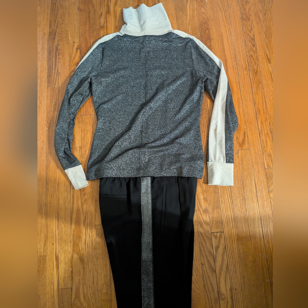 Reiss Set, BeigeBlack Shimmer Top and Black trousers with Silver Stripe  M